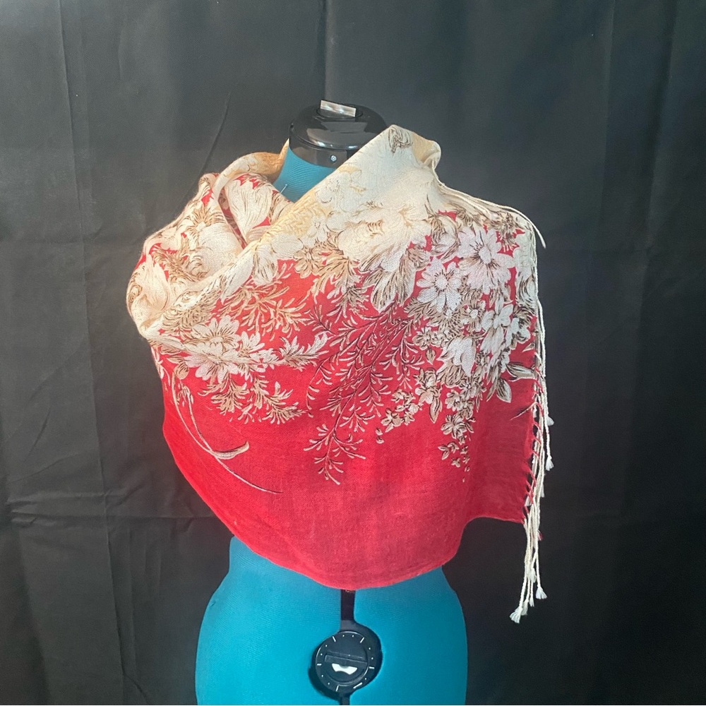 Elegant Floral Red and Cream Scarf